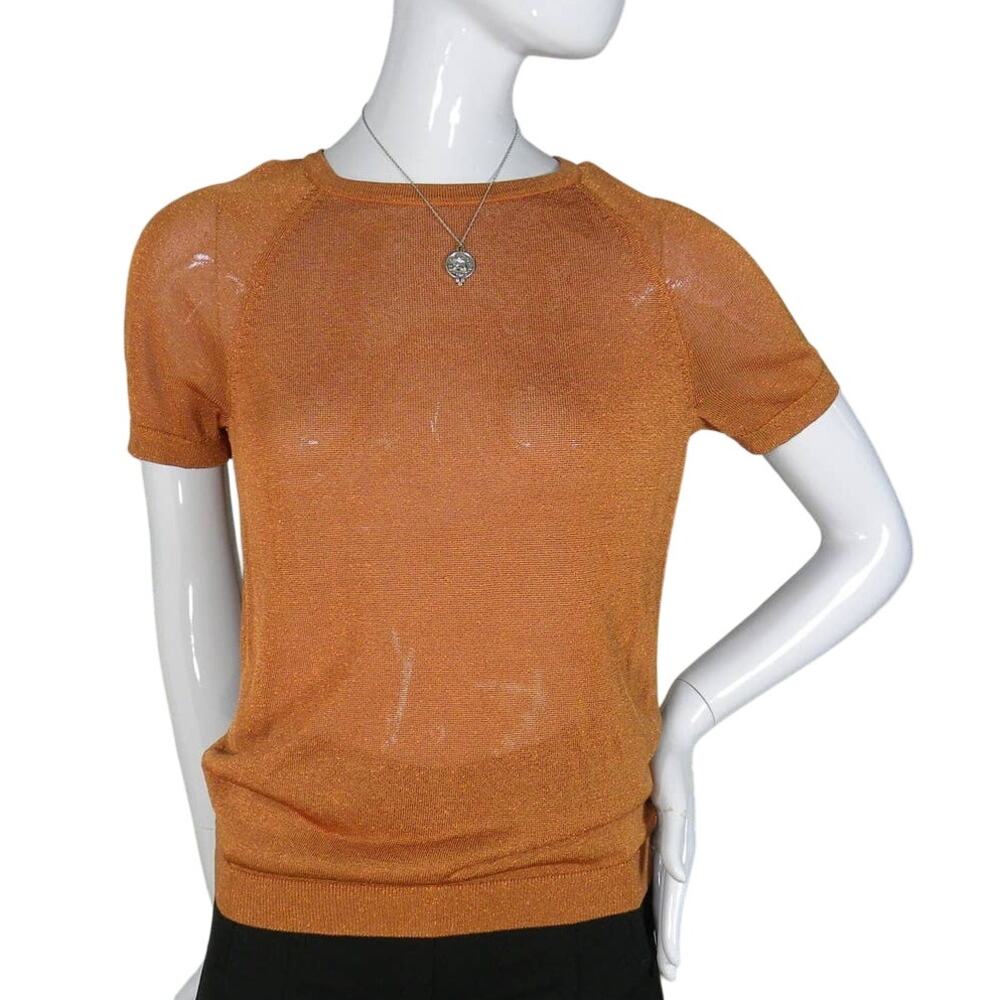 H&M fine knit shiny rusty orange short sleeve top size medium